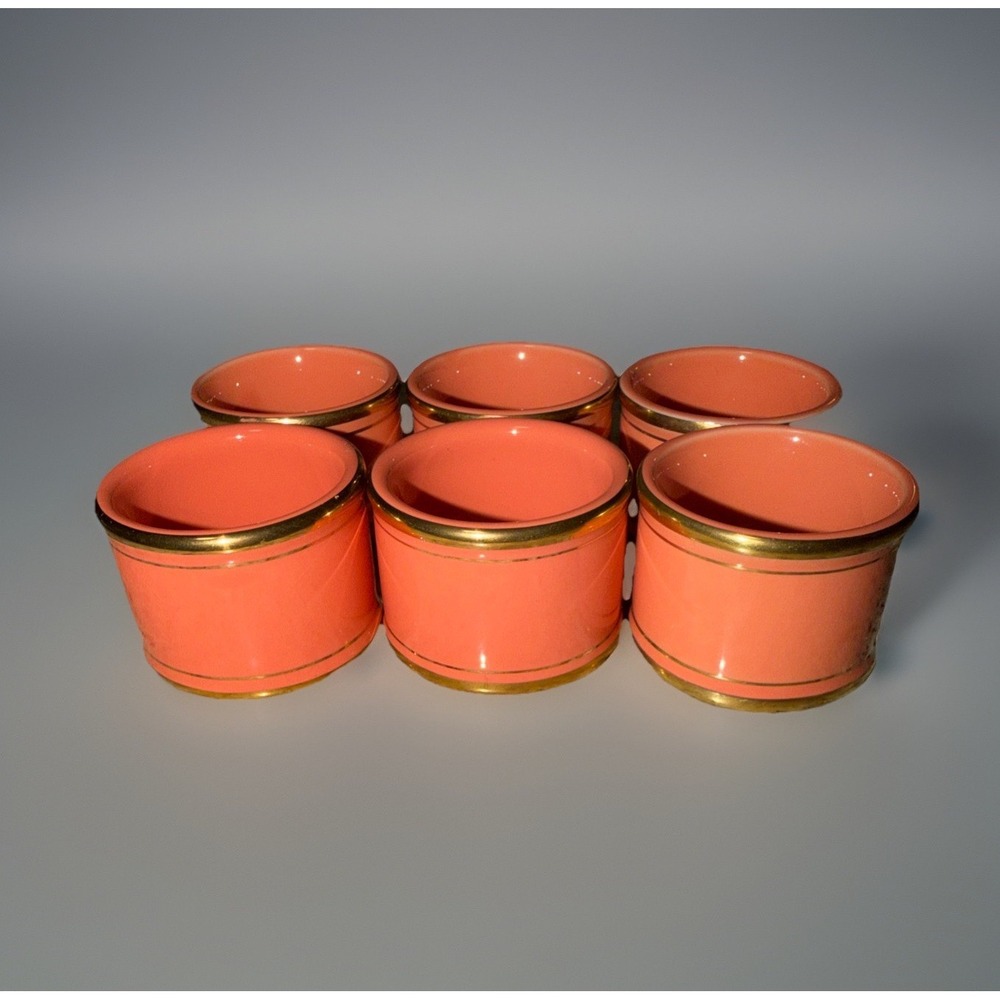 Vtg Fitz & Floyd Renaissance 6 Piece Napkin Ring Set‎ 1.5" Peach Coral Gold Trim